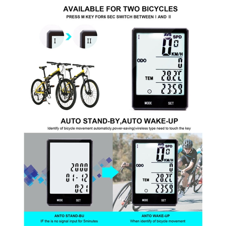 Frendorf | 2.8 Zoll Englisch Drahtlos Wasserdicht Fahrradcomputer LCD Kilometerzähler Geschwindigkeitsmesser mit Verlängerungshalter