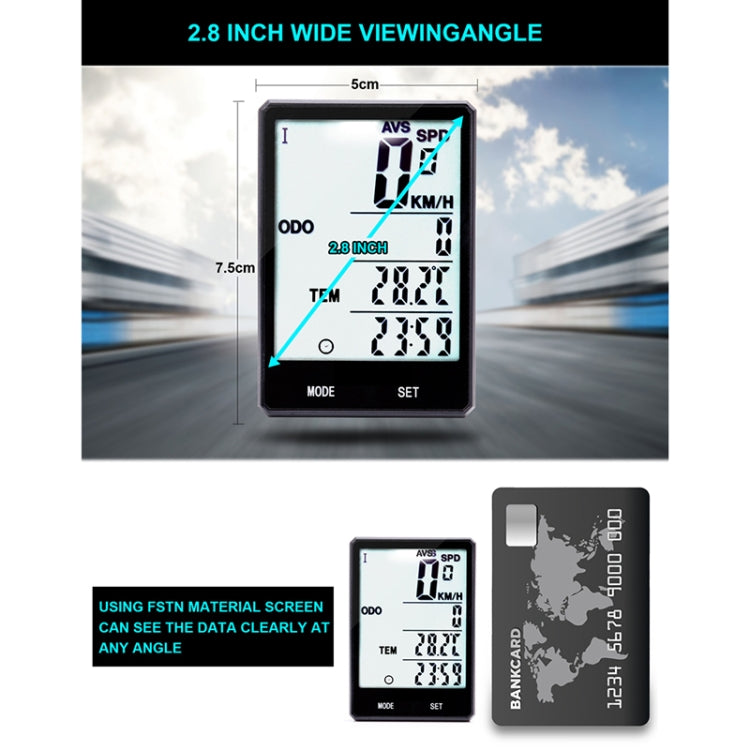 Frendorf | 2.8 Zoll Englisch Drahtlos Wasserdicht Fahrradcomputer LCD Kilometerzähler Geschwindigkeitsmesser mit Verlängerungshalter