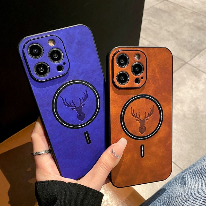 Frendorf | Luxus Hirschleder Apple iPhone Hülle | Magnetische Handyhülle, Kabellose Case, MagSafe, Wireless-Laden, Schutzhülle, Cover iPhone 15, 14, 13 Pro Max Plus