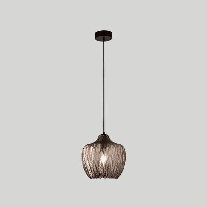 Frendorf | LuxeWave Nordic Glas-Pendelleuchte | Wellenstruktur | 1-Licht Barrel Design | Rauchgrau & Cognac Optionen