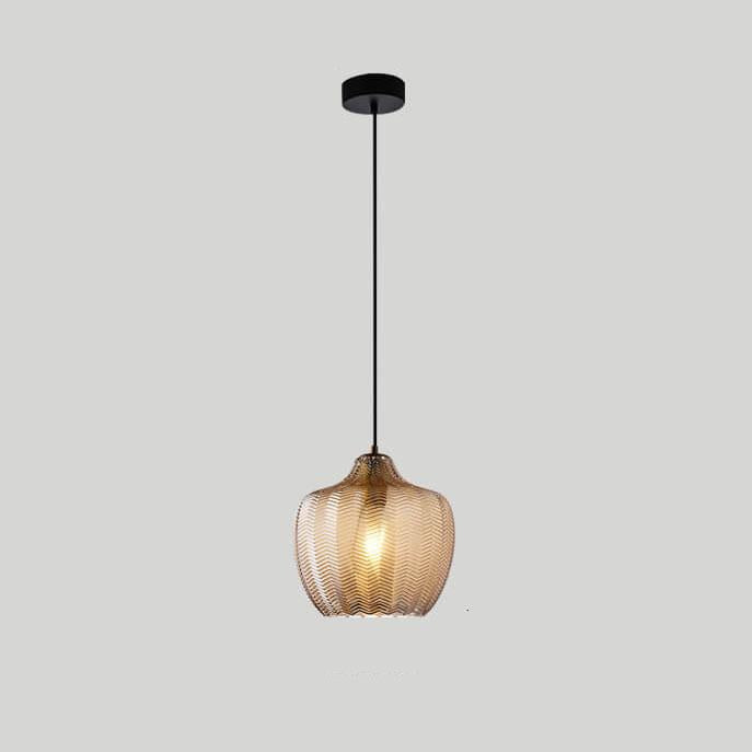 Frendorf | LuxeWave Nordic Glas-Pendelleuchte | Wellenstruktur | 1-Licht Barrel Design | Rauchgrau & Cognac Optionen