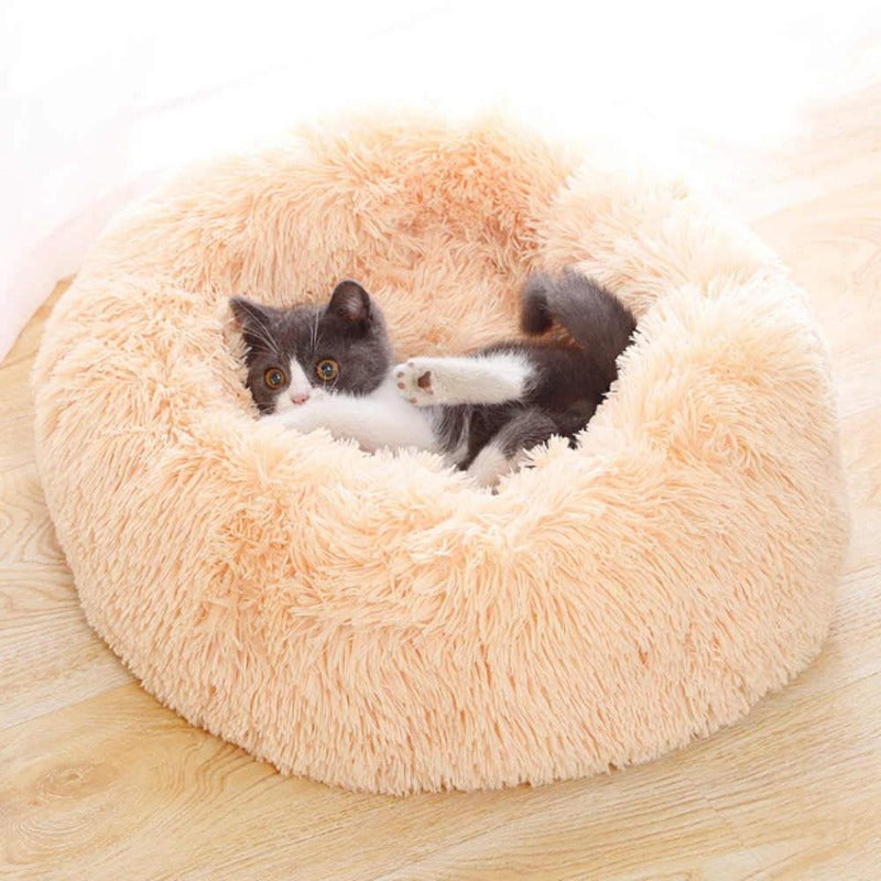Runder Plüsch beruhigender Donut-Katzenbett-Nest