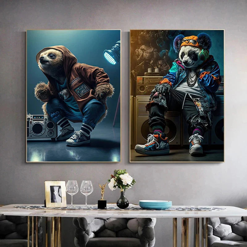 Leinwandmalerei abstraktes Tier Löwe Panda Poster Rapper Stil Leinwanddruck Nachttischmalerei für Wohnwandkunst Dekoration Bild