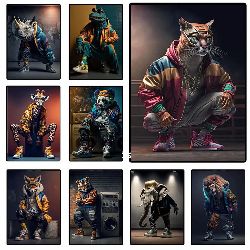 Leinwandmalerei abstraktes Tier Löwe Panda Poster Rapper Stil Leinwanddruck Nachttischmalerei für Wohnwandkunst Dekoration Bild