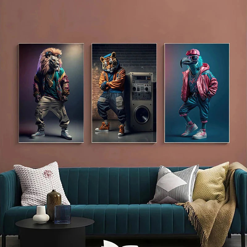 Leinwandmalerei abstraktes Tier Löwe Panda Poster Rapper Stil Leinwanddruck Nachttischmalerei für Wohnwandkunst Dekoration Bild