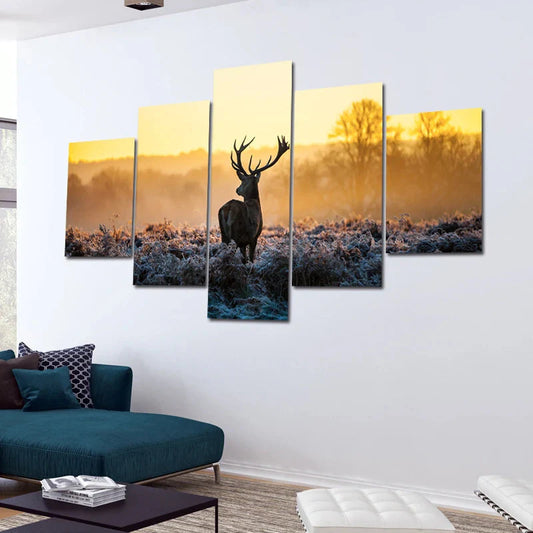 Leinwandmalerei Wandkunst Dämmerung Elch Hirsch Tier Landschaftsmalerei Nordisch Moderne Kunst Ästhetische Raumdekoration Hängendes Bild