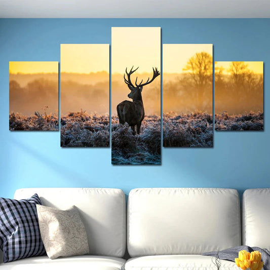 Leinwandmalerei Wandkunst Dämmerung Elch Hirsch Tier Landschaftsmalerei Nordisch Moderne Kunst Ästhetische Raumdekoration Hängendes Bild