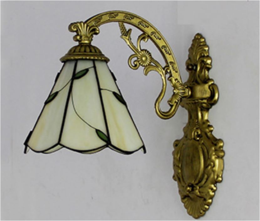 Frendorf | Blad Corridor Wandlamp met Gegraven Basis Glas 1 Lichts Tiffany Wandlamp in Beige