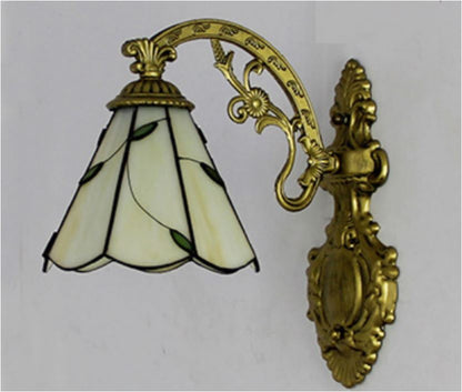 Frendorf | Blad Corridor Wandlamp met Gegraven Basis Glas 1 Lichts Tiffany Wandlamp in Beige