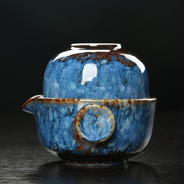 Keramisches Gaiwan-Set kuai ke Teeset Camping Kung Fu Teeset 1 Teekanne 1 Tasse Reise-Teekanne Kaffeetasse Wasserbecher Bürokessel Trinkgeschirr