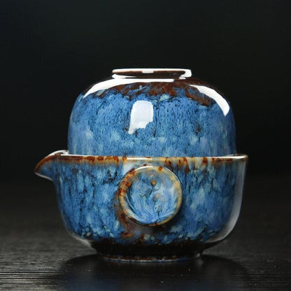 Keramisches Gaiwan-Set kuai ke Teeset Camping Kung Fu Teeset 1 Teekanne 1 Tasse Reise-Teekanne Kaffeetasse Wasserbecher Bürokessel Trinkgeschirr