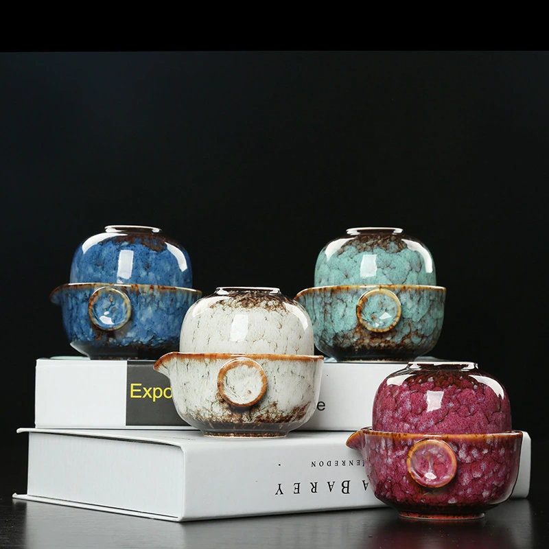 Keramisches Gaiwan-Set kuai ke Teeset Camping Kung Fu Teeset 1 Teekanne 1 Tasse Reise-Teekanne Kaffeetasse Wasserbecher Bürokessel Trinkgeschirr