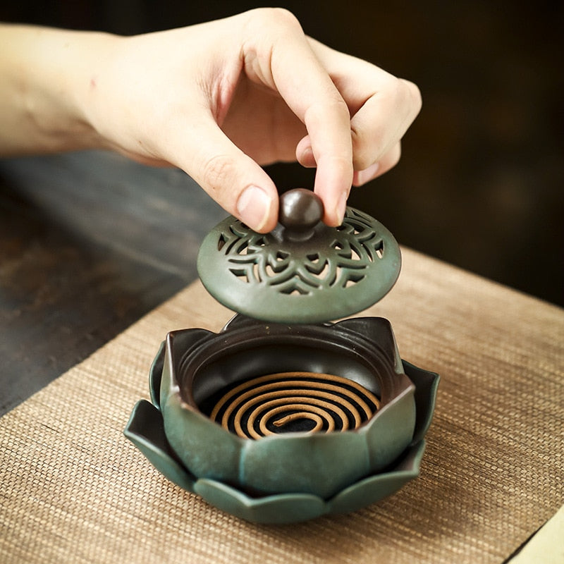 Keramische Lotus Räuchergefäß Sandelholz Haushaltsräucherdekoration Brenner Zuhause Duftprodukte Dekoration Garten