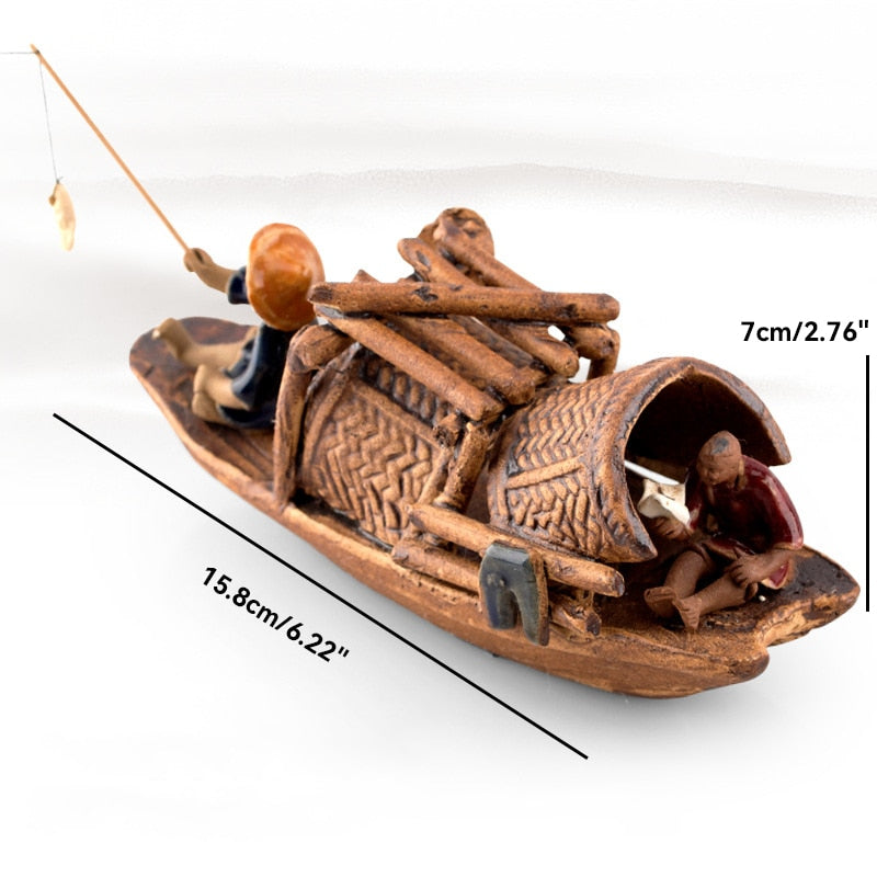 Keramische Fischerboot-Figuren für Aquarium Fischtank Landschaft Bonsai Steingarten Ornament Dekoration Feengarten Wohnkultur