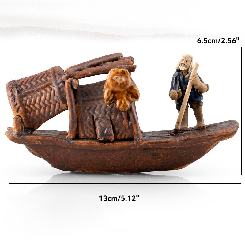 Keramische Fischerboot-Figuren für Aquarium Fischtank Landschaft Bonsai Steingarten Ornament Dekoration Feengarten Wohnkultur