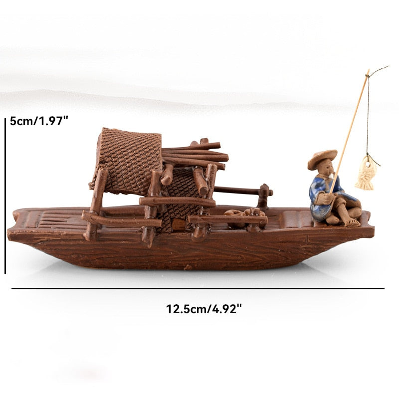 Keramische Fischerboot-Figuren für Aquarium Fischtank Landschaft Bonsai Steingarten Ornament Dekoration Feengarten Wohnkultur