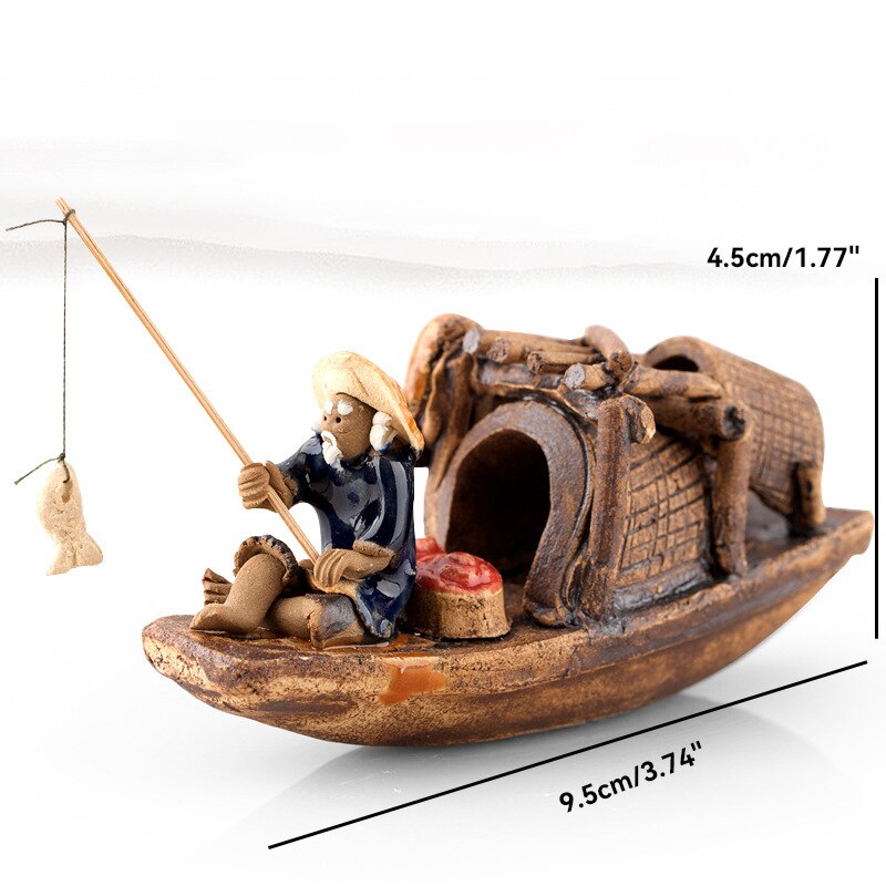 Keramische Fischerboot-Figuren für Aquarium Fischtank Landschaft Bonsai Steingarten Ornament Dekoration Feengarten Wohnkultur
