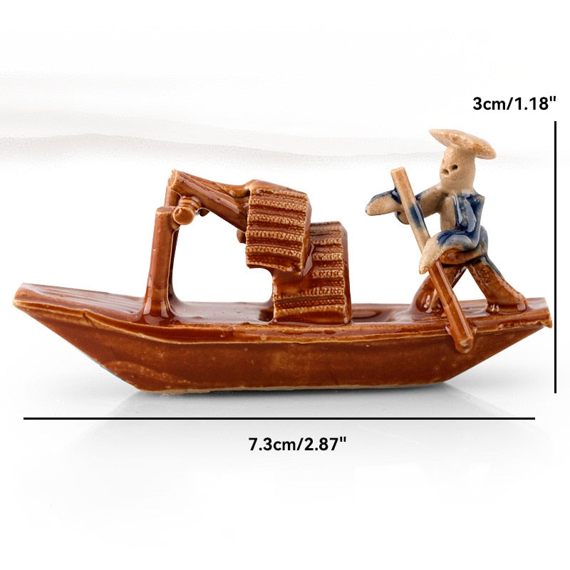 Keramische Fischerboot-Figuren für Aquarium Fischtank Landschaft Bonsai Steingarten Ornament Dekoration Feengarten Wohnkultur