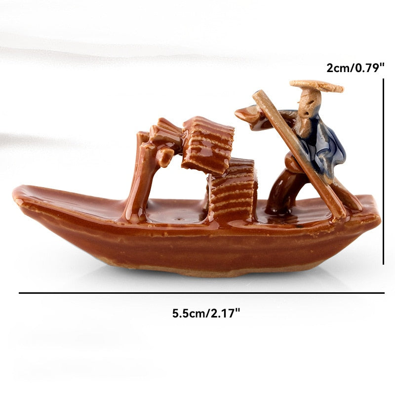 Keramische Fischerboot-Figuren für Aquarium Fischtank Landschaft Bonsai Steingarten Ornament Dekoration Feengarten Wohnkultur