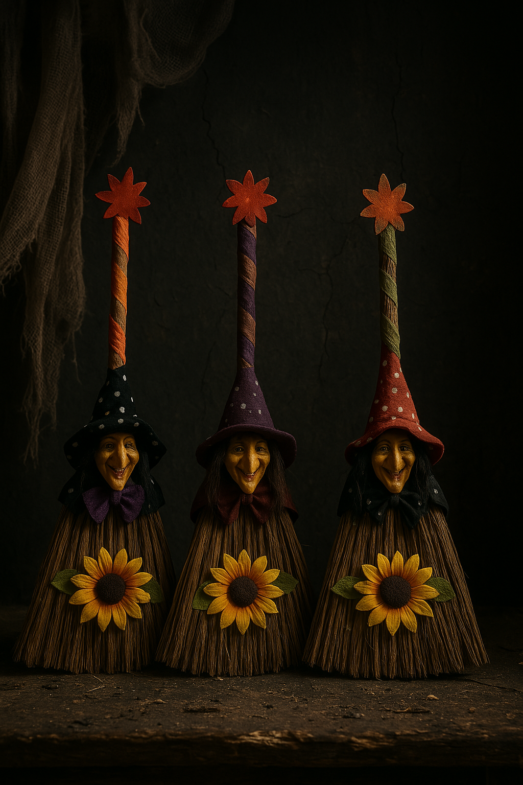 Frendorf | Hexenbesen Halloween Dekoration – Gruselig rustikaler Hexenbesen – 90 cm Requisite für Cosplay, Geisterhaus & Partydekoration – Klassisches Halloween-Zubehör für Innen- & Außenausstellung
