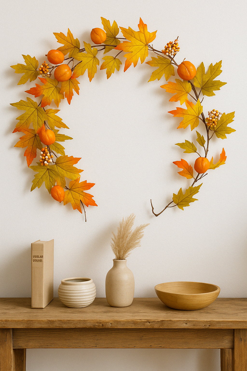 Frendorf | Beere, Ahornblatt & Kürbis Girlande 180 cm - Festliche Herbstgirlande mit Kürbissen, Beeren und Ahornblättern - Perfekt für Herbst, Erntedankfest, Kaminsimse, Tische und saisonale Displays