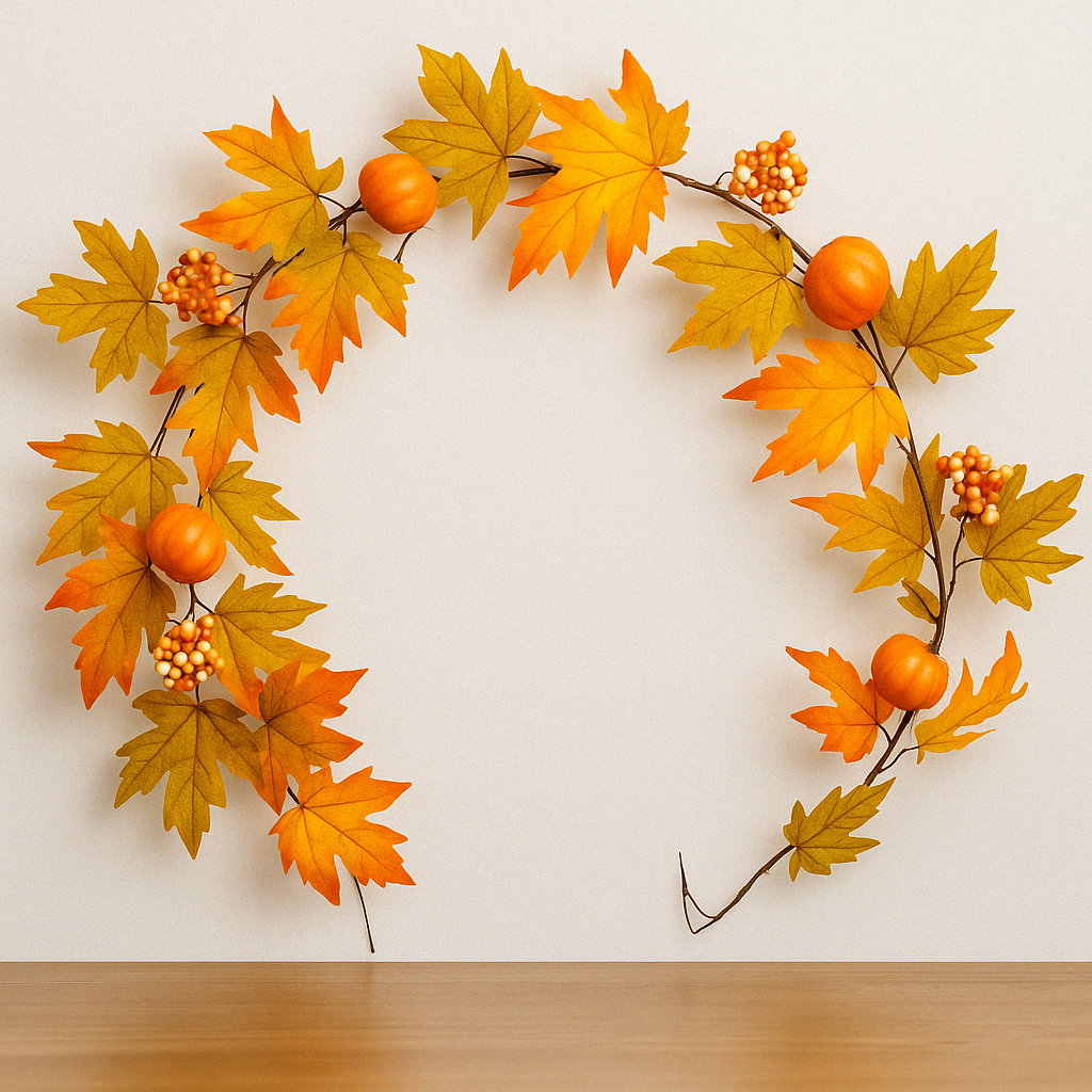 Frendorf | Beere, Ahornblatt & Kürbis Girlande 180 cm - Festliche Herbstgirlande mit Kürbissen, Beeren und Ahornblättern - Perfekt für Herbst, Erntedankfest, Kaminsimse, Tische und saisonale Displays