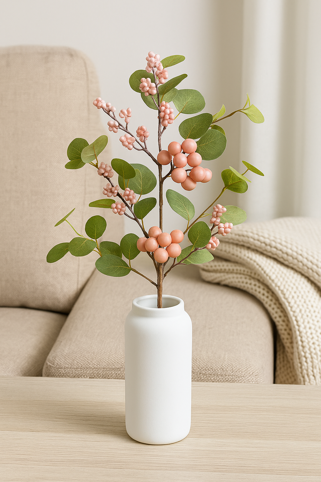 Frendorf | Blush Berry Spray 50 cm – Elegante künstliche Spray mit sanften Blütenbeeren und zartem Laub – Perfekt für florale Arrangements, Kränze, Sträuße und saisonale Wohnkultur