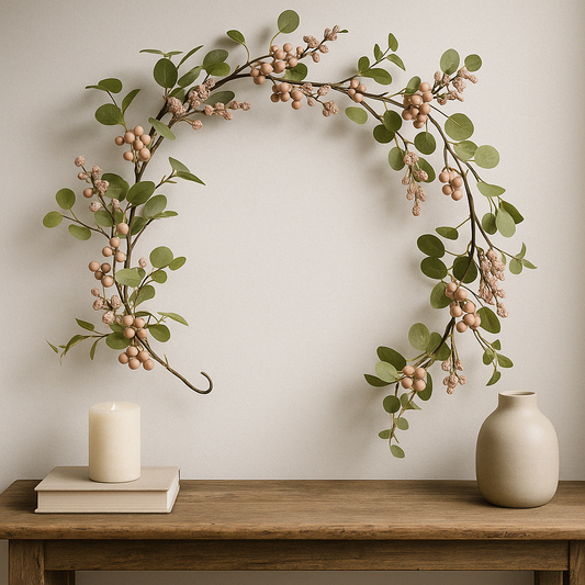 Frendorf | Blush Berry Girlande 150 cm – Elegante künstliche Girlande mit sanften Blush-Beeren und zartem Laub – Perfekt für Feiertagsdekoration, Kaminsims, Tische und saisonale Ausstellungen