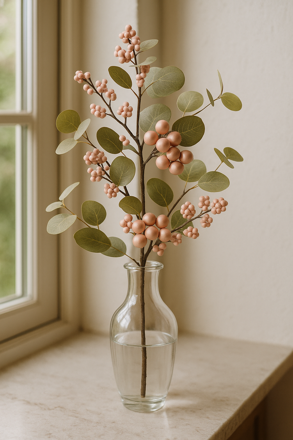 Frendorf | Blush Berry Spray 50 cm – Elegante künstliche Spray mit sanften Blütenbeeren und zartem Laub – Perfekt für florale Arrangements, Kränze, Sträuße und saisonale Wohnkultur