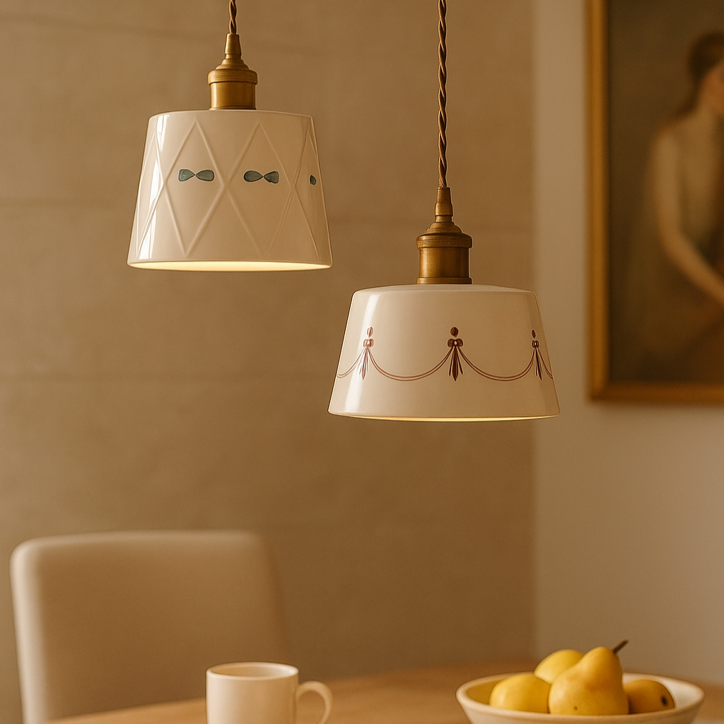 Frendorf | CeramiGlow – Elegante Pendellampe mit klassischem Muster aus Keramik