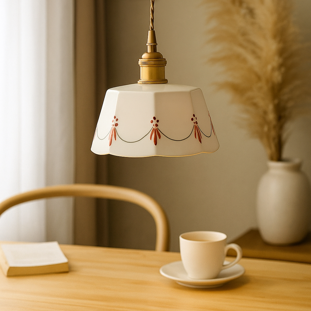 Frendorf | CeramiGlow – Elegante Pendellampe mit klassischem Muster aus Keramik