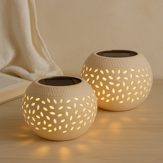 Frendorf | LumaWeave – Solarbetriebene Tischlampe mit geöstem Muster