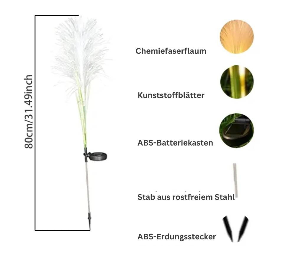 Frendorf | SolaraGlow Fiber Reed Solar Außenleuchte | Solar Gartenlampe | Wetterfest | Dekorativ & Energiesparend