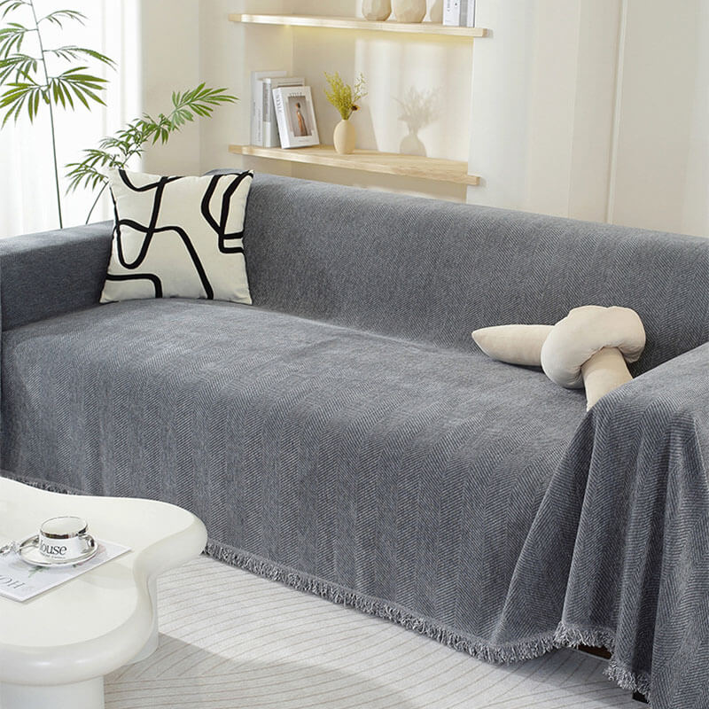 Chenille-Decke Fischgrat Quaste Sofaüberwurf