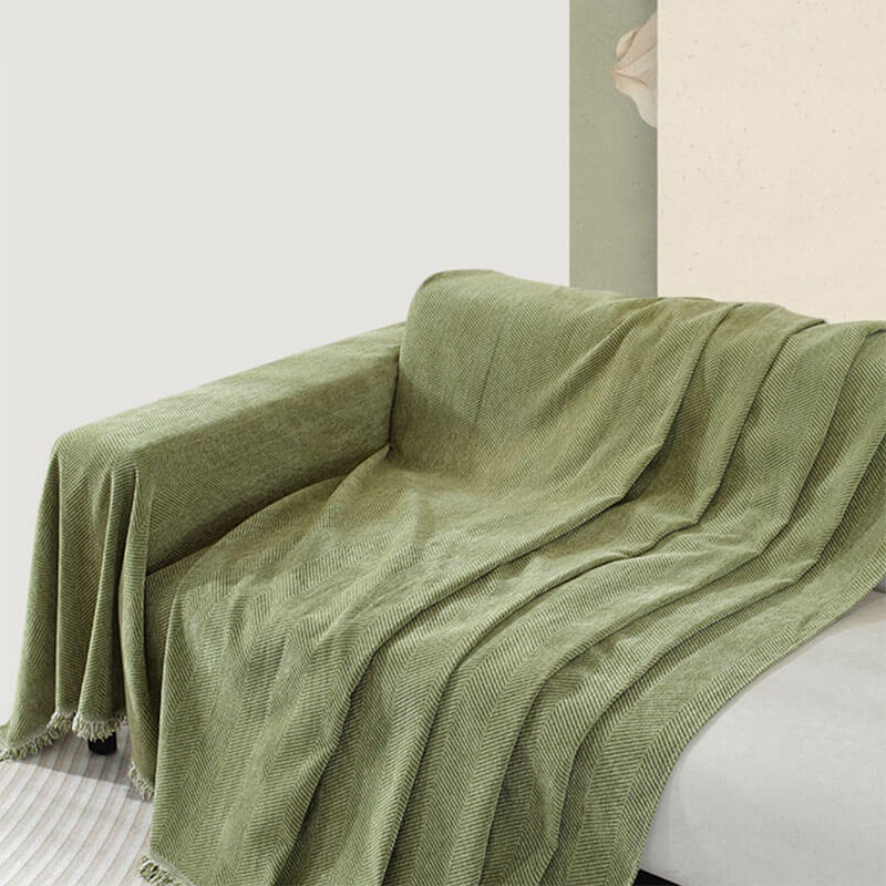 Chenille-Decke Fischgrat Quaste Sofaüberwurf