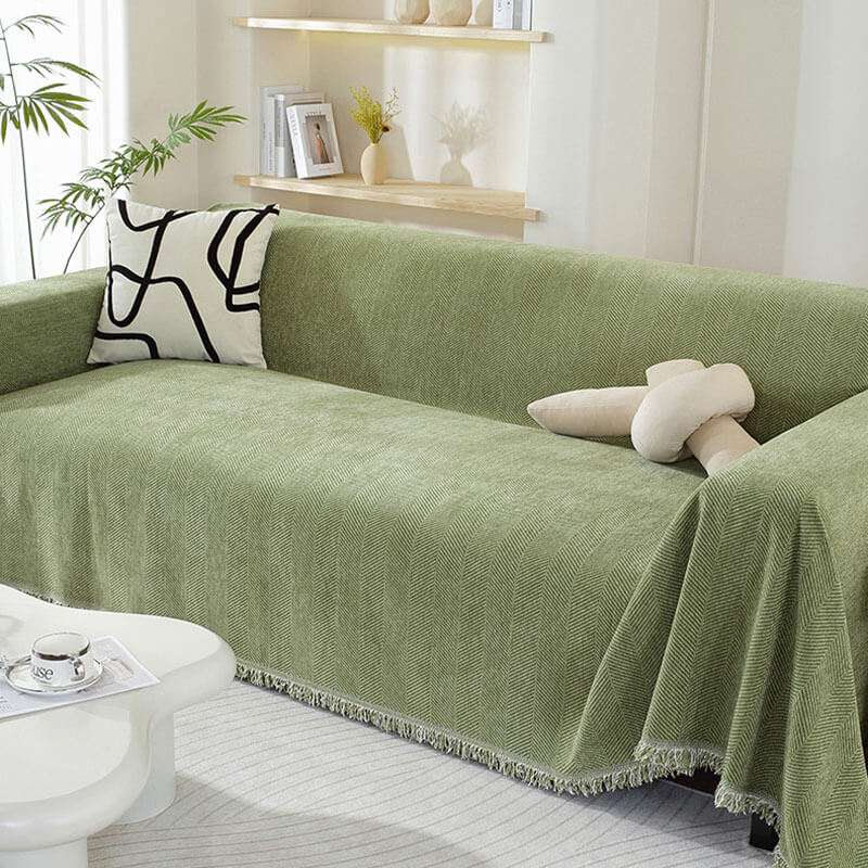 Chenille-Decke Fischgrat Quaste Sofaüberwurf