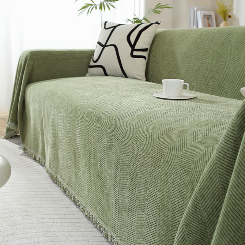 Chenille-Decke Fischgrat Quaste Sofaüberwurf
