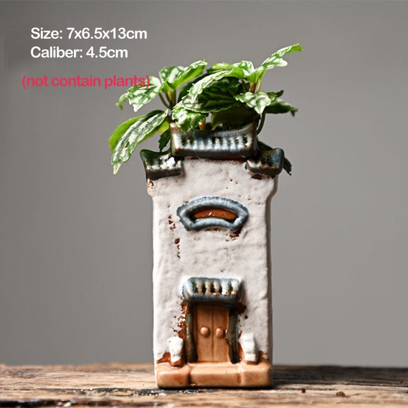 Chinesisches Antikes Haus Retro Gebäude Keramischer Blumentopf Dekoration Garten Bonsai Figuren Miniaturen Hausverzierungen Kostenloser Versand