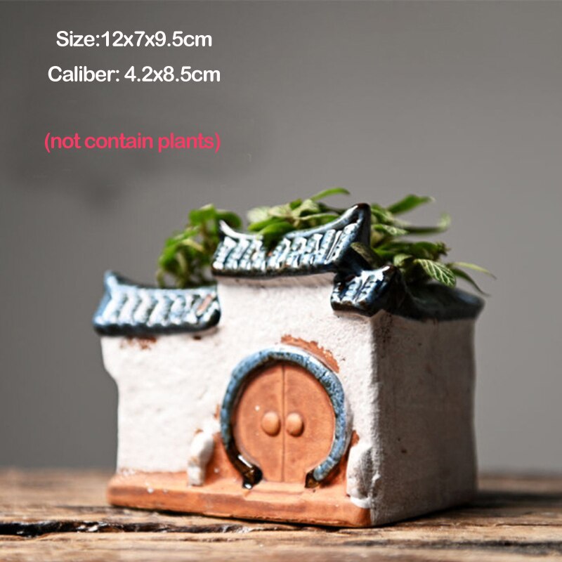 Chinesisches Antikes Haus Retro Gebäude Keramischer Blumentopf Dekoration Garten Bonsai Figuren Miniaturen Hausverzierungen Kostenloser Versand