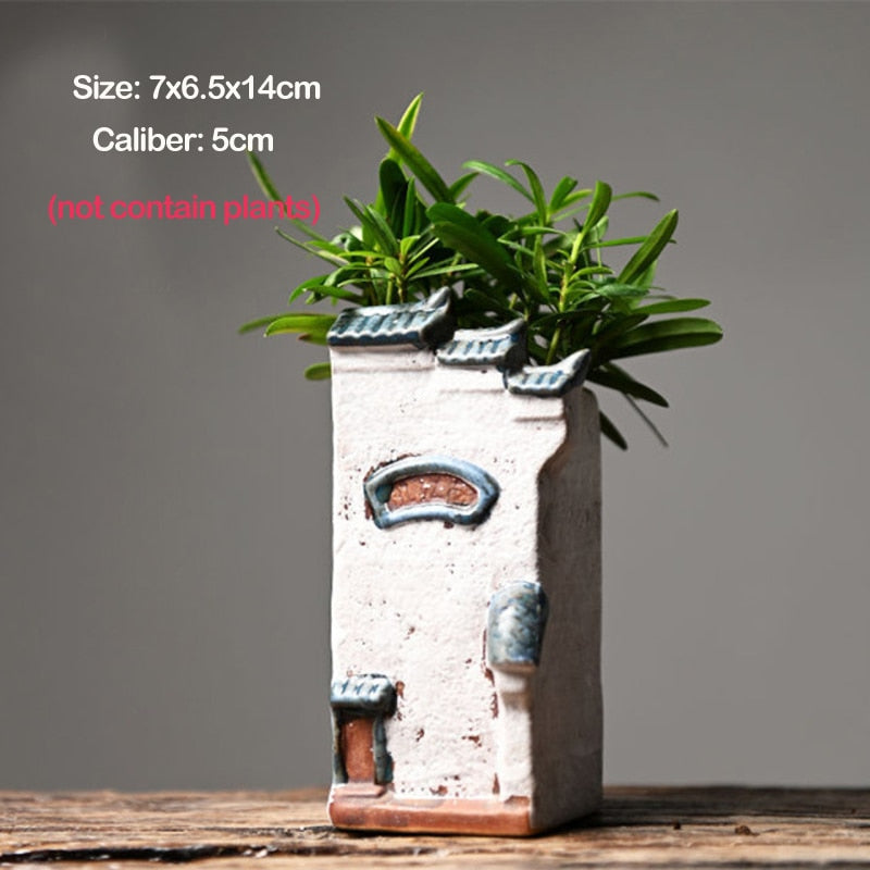Chinesisches Antikes Haus Retro Gebäude Keramischer Blumentopf Dekoration Garten Bonsai Figuren Miniaturen Hausverzierungen Kostenloser Versand
