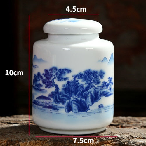 Chinesisch blau-weiße Porzellan Keramiken Teedose Tieguanyin versiegelte Behälter Reise Teebeutel Aufbewahrungsbox Kaffee Dose