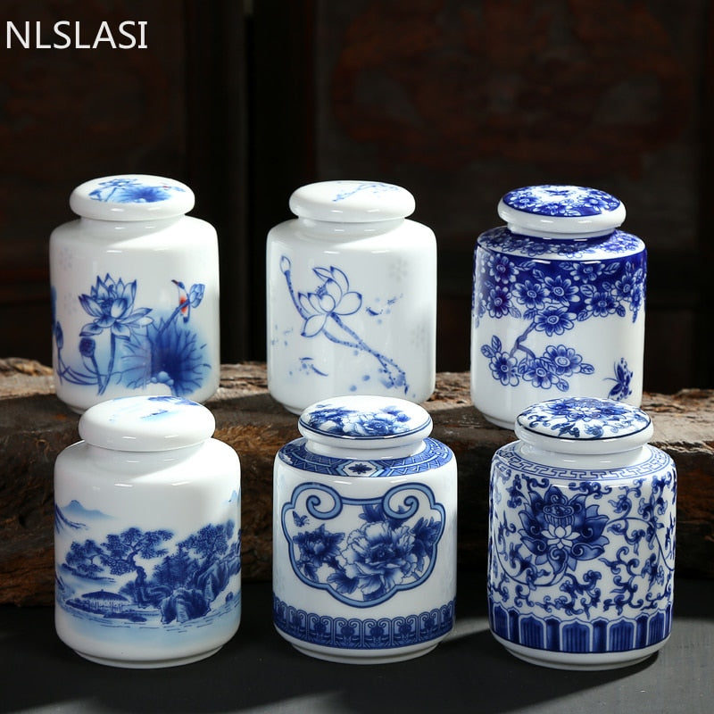 Chinesisch blau-weiße Porzellan Keramiken Teedose Tieguanyin versiegelte Behälter Reise Teebeutel Aufbewahrungsbox Kaffee Dose