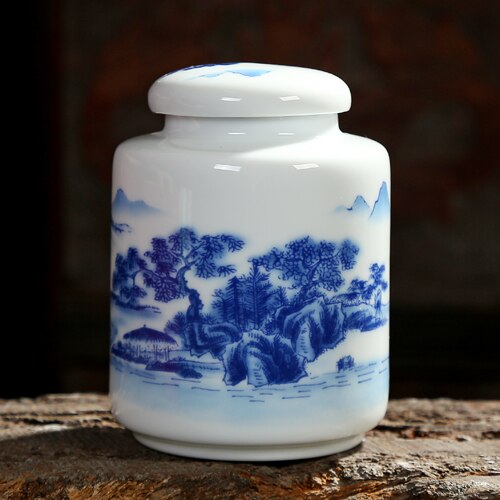 Chinesisch blau-weiße Porzellan Keramiken Teedose Tieguanyin versiegelte Behälter Reise Teebeutel Aufbewahrungsbox Kaffee Dose