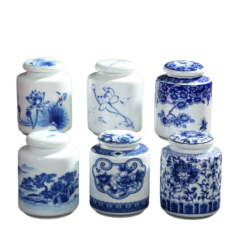 Chinesisch blau-weiße Porzellan Keramiken Teedose Tieguanyin versiegelte Behälter Reise Teebeutel Aufbewahrungsbox Kaffee Dose