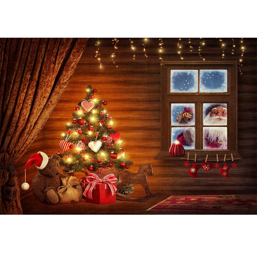 Weihnachtsfotografie Hintergrund Fotocall Fenster Baum Geschenk Party Dekor Hintergrund Portrait Fotografie Kinder Foto Studio