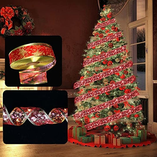 Weihnachtsband Feenlicht Weihnachtsdekoration DIY Schleifen Lichterbaumornamente für Zuhause 2023 Weihnachten Dekor Neujahr Navidad