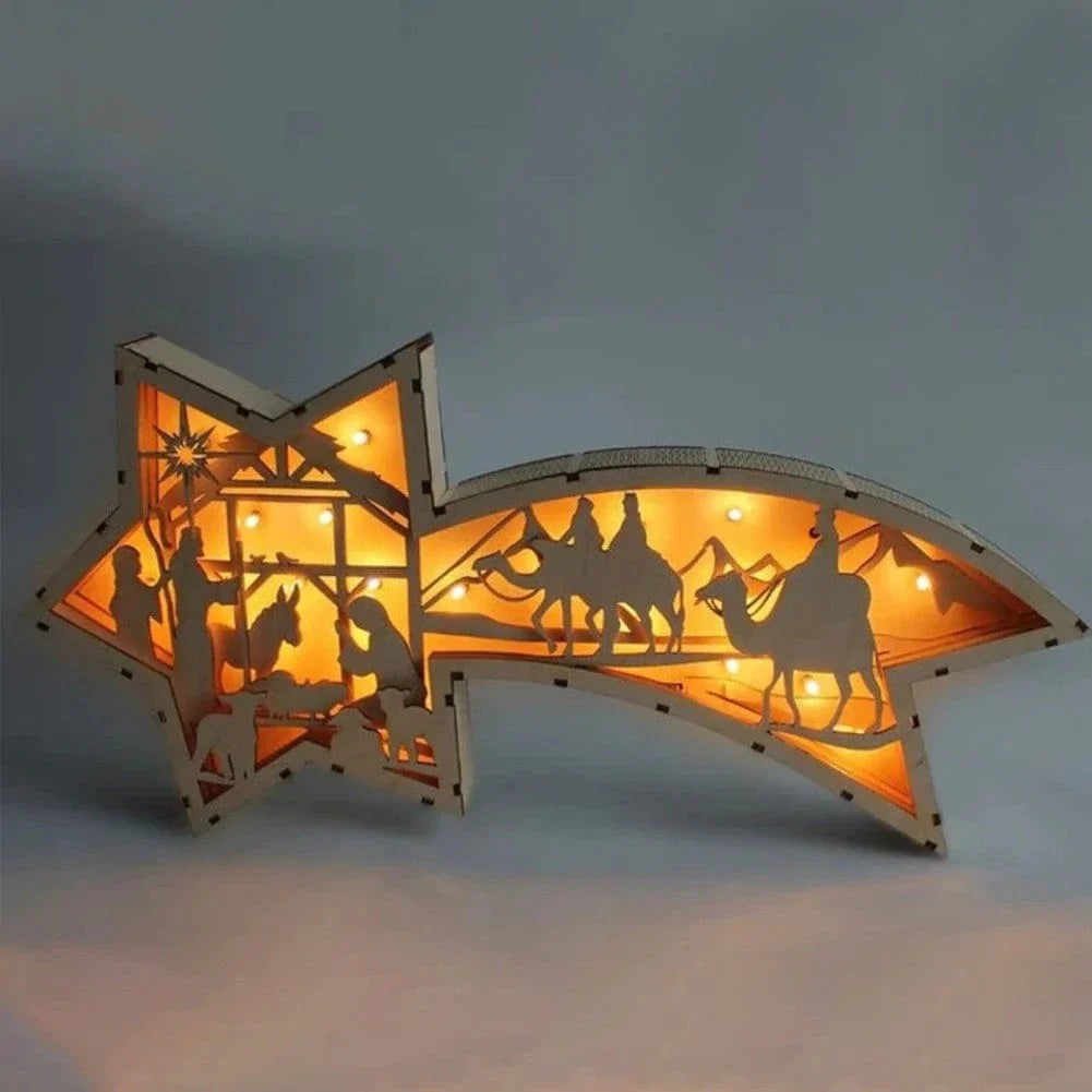 Weihnachtlicher Holz LED-Sternschnuppe