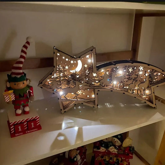Weihnachtlicher Holz LED-Sternschnuppe
