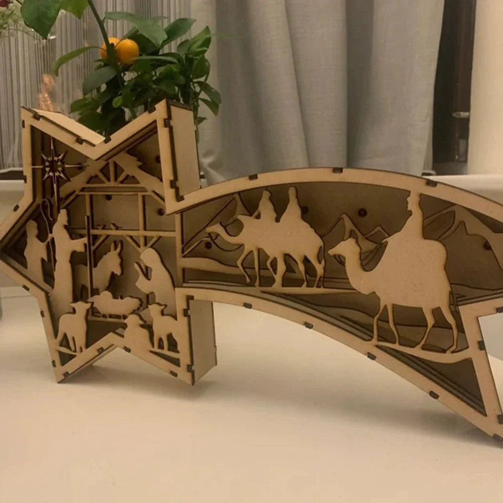 Weihnachtlicher Holz LED-Sternschnuppe
