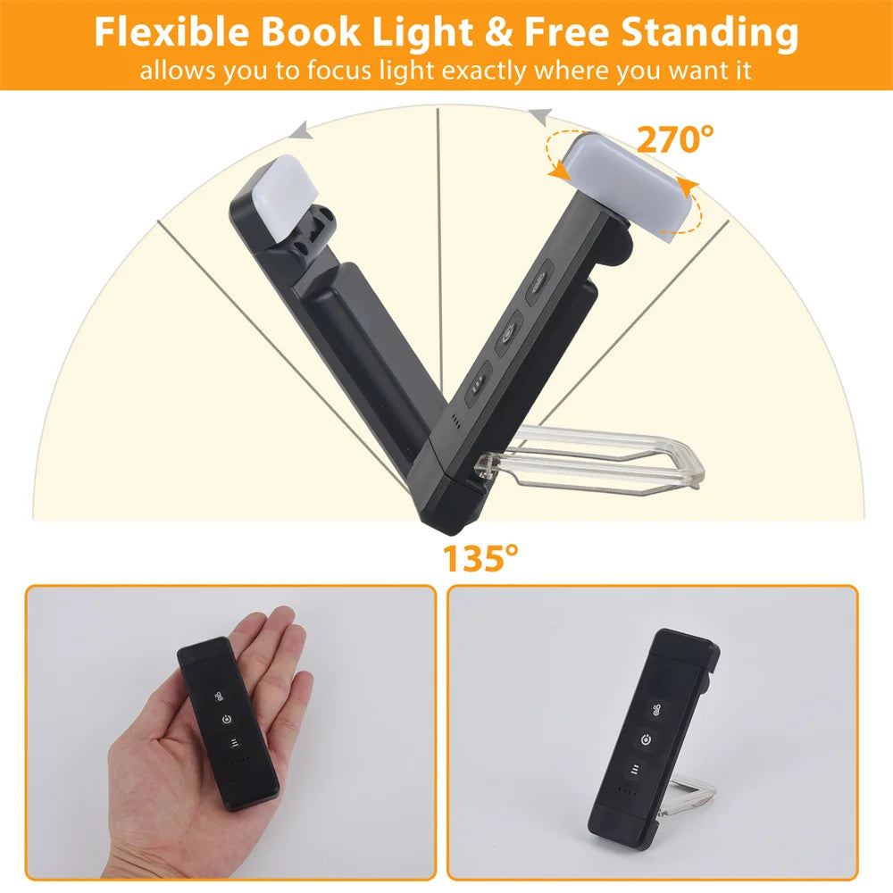 Clip-on Buchlicht, USB wiederaufladbares Leselicht mit Timer, tragbares LED-Lesezeichenlicht für Nachttisch & Schreibtisch